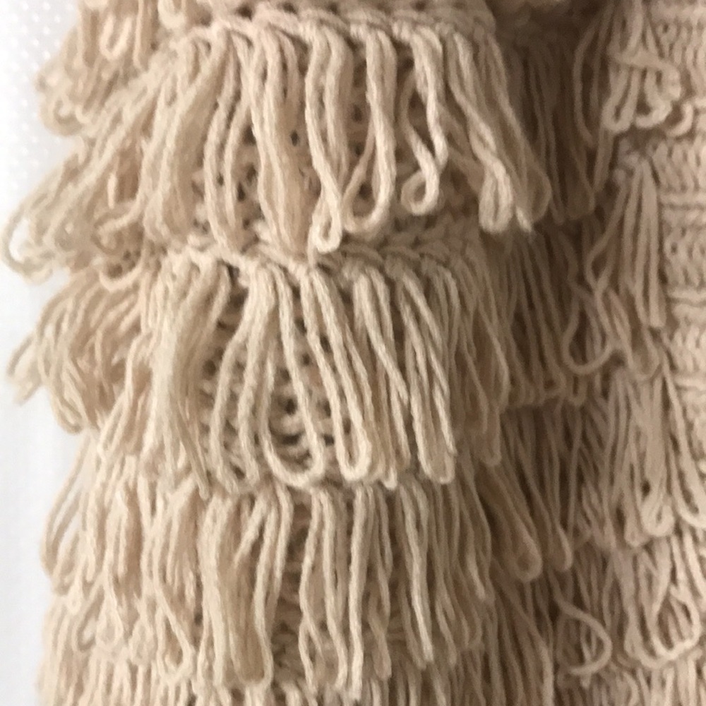 American Rag Beige Knitted Shag Fringe Cardigan - Picture 4 of 7
